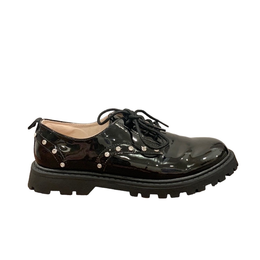 ZARA Patent Leather Chunky Heel Studded Oxford Shoes - Picture 1 of 15